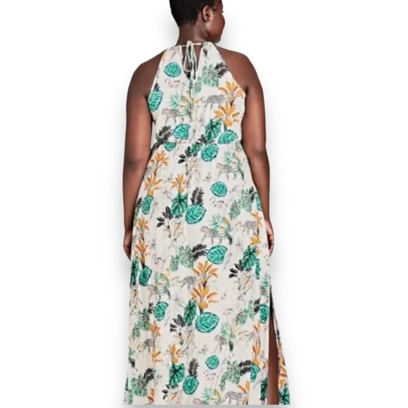 City Chic Jungle Print Halter Maxi Dress Women's 14 Flowy Travel Resort Vacation - Picture 2 of 11